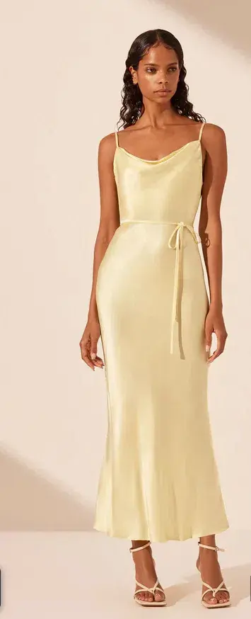 La Lune Bias Cowl Midi Dress Lemon Size 10 - Image 1