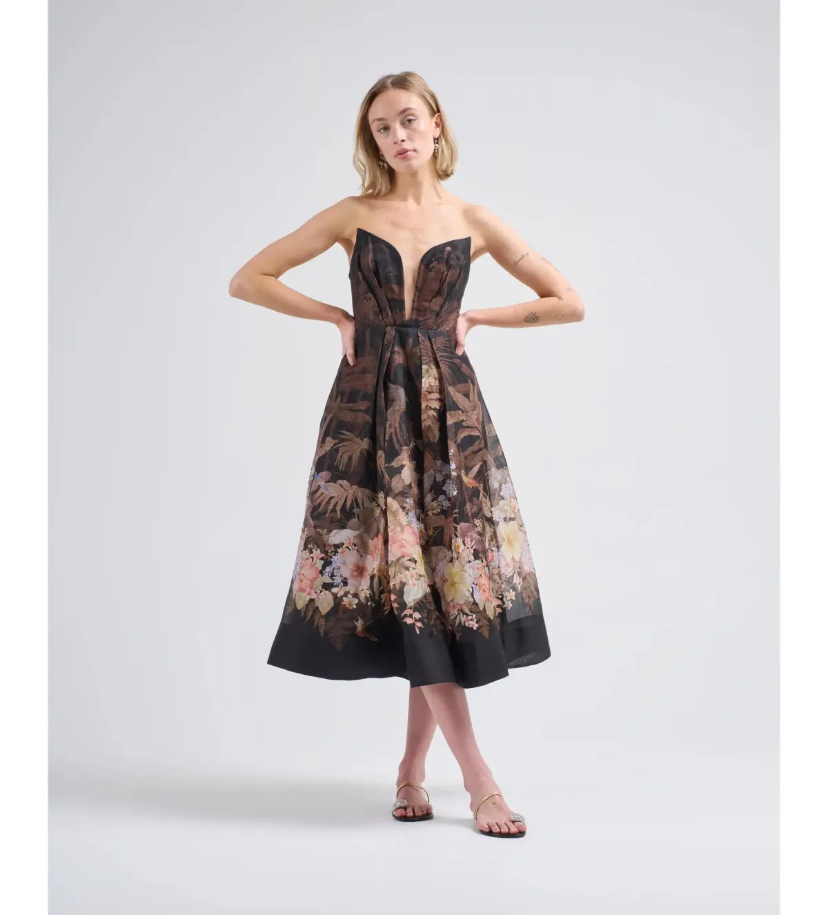 Zimmerman Illuminate Draped Mini Dress Black Tropical Size AU 10 - Image 1