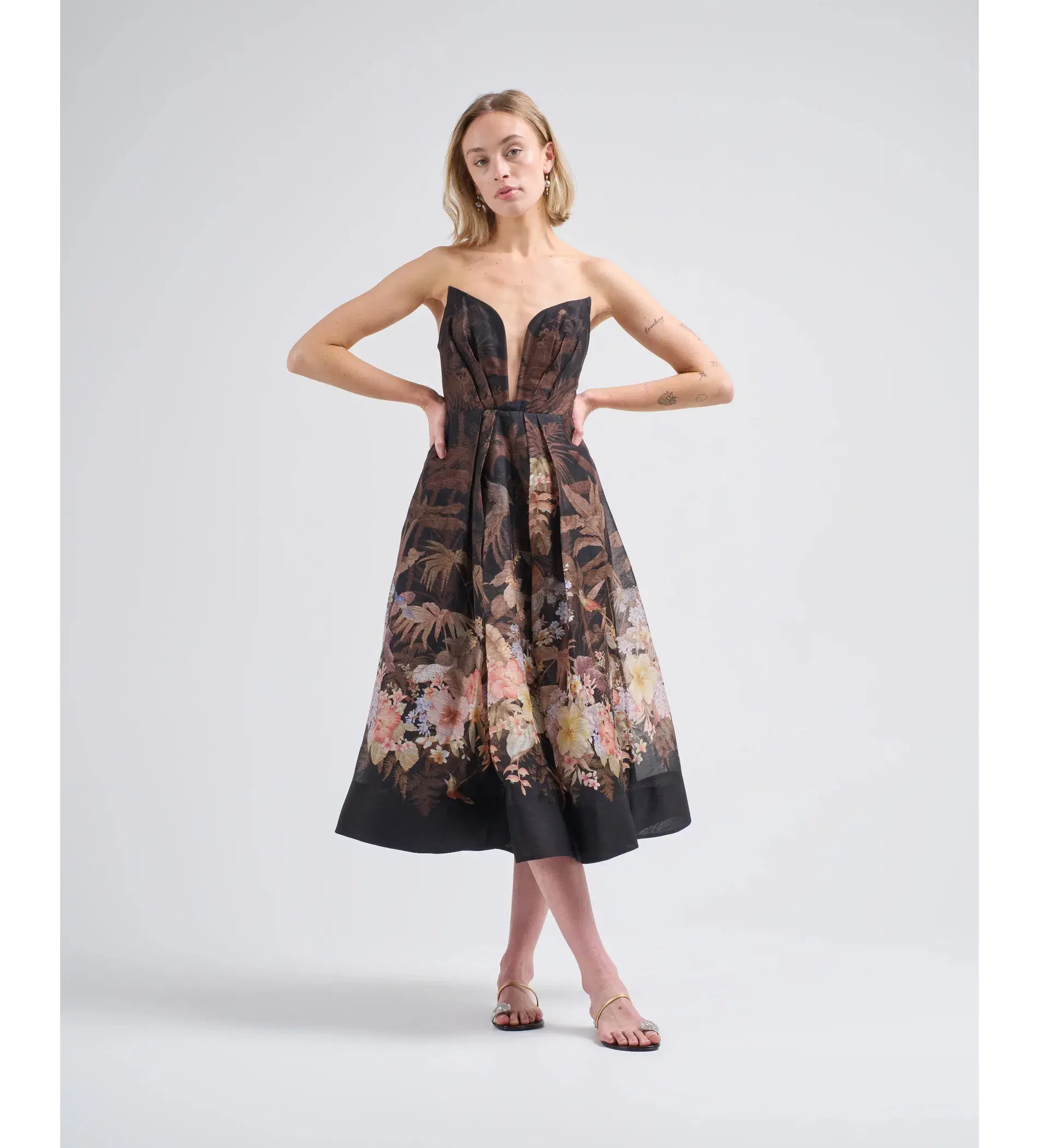 Zimmerman Illuminate Draped Mini Dress Black Tropical Size AU 10 - Image 1