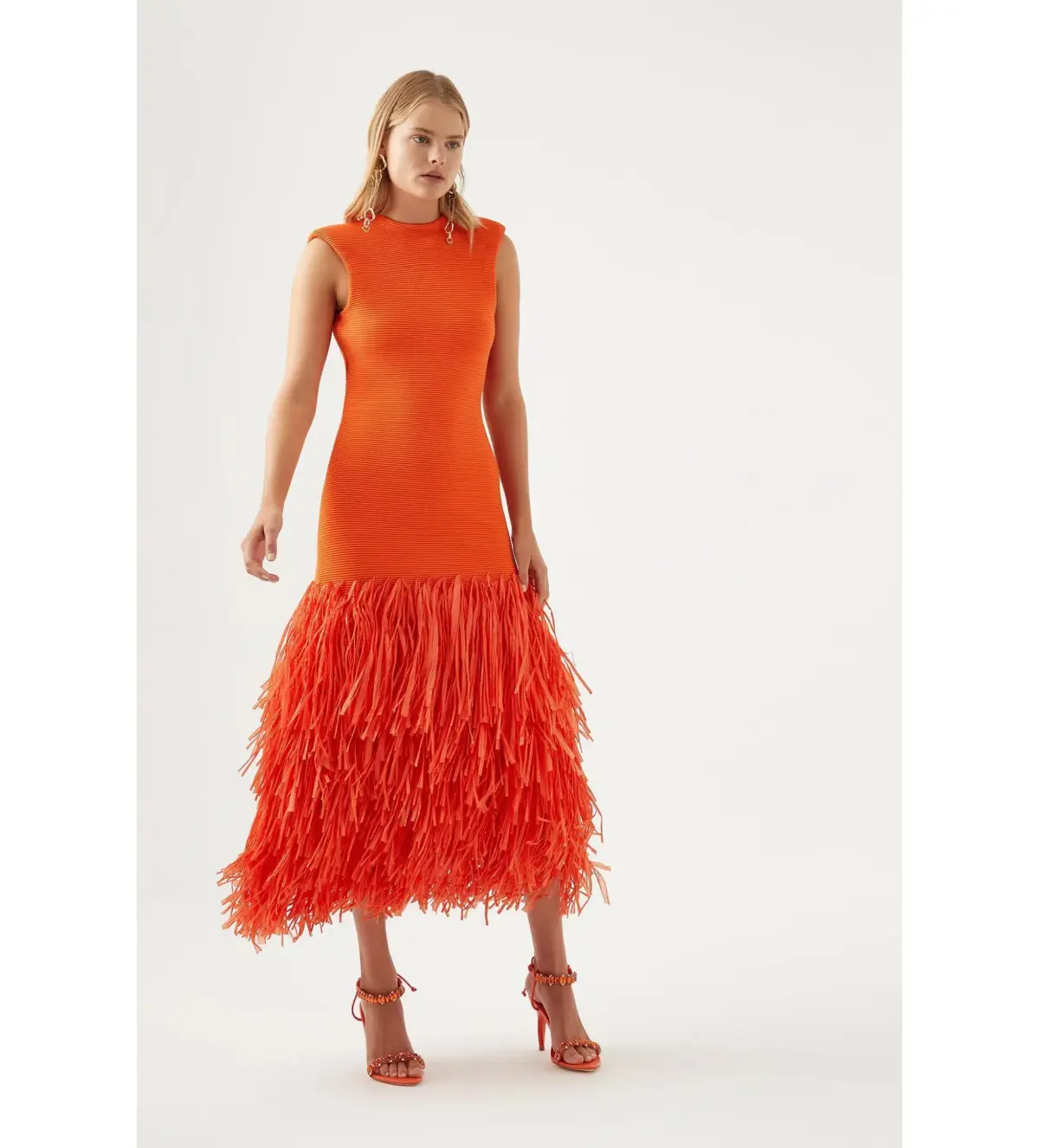 Aje Raffia Knit Midi Dress Orange Size M / AU 10 - Image 1