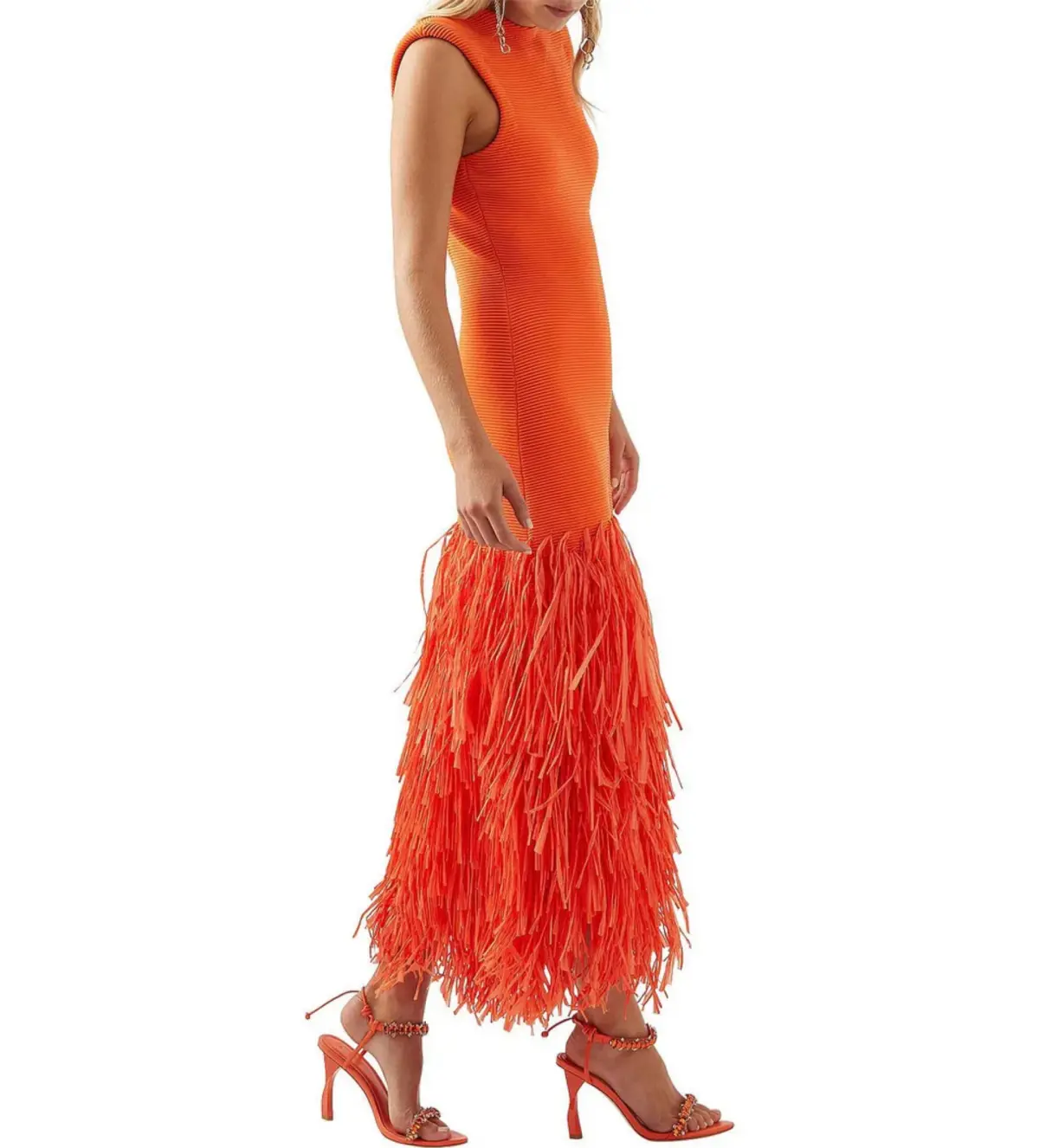 Aje Raffia Knit Midi Dress Orange Size M / AU 10 - Image 3