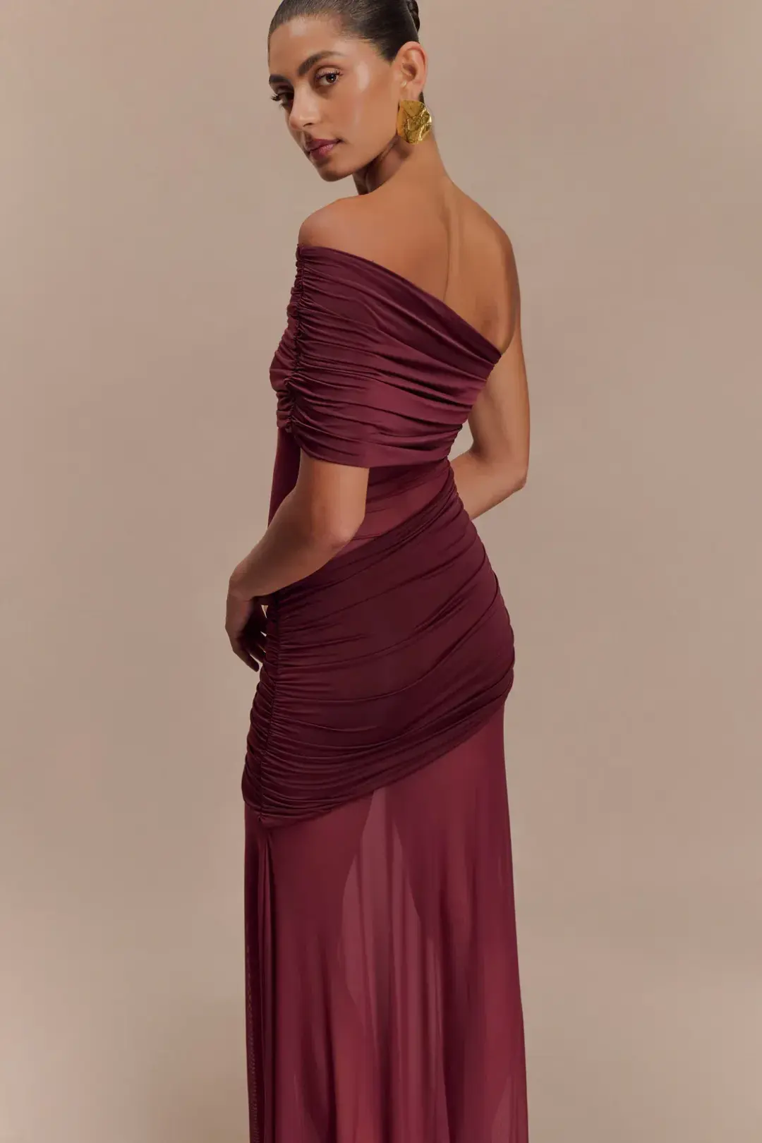Meshki Dallas One Shoulder Burgundy size 10 for rent on The Volte - main image