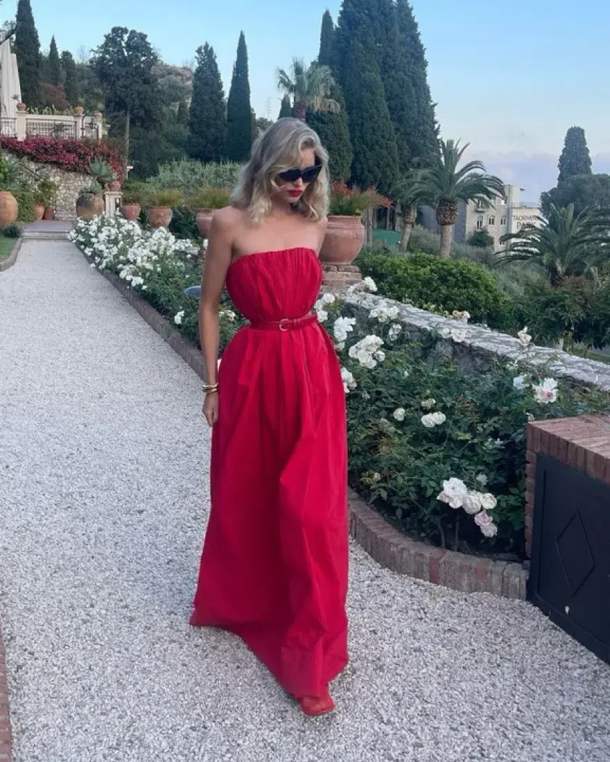 Helsa Studio Crinkle Pleated Gown Very Red Size 8 for rent on The Volte - main image