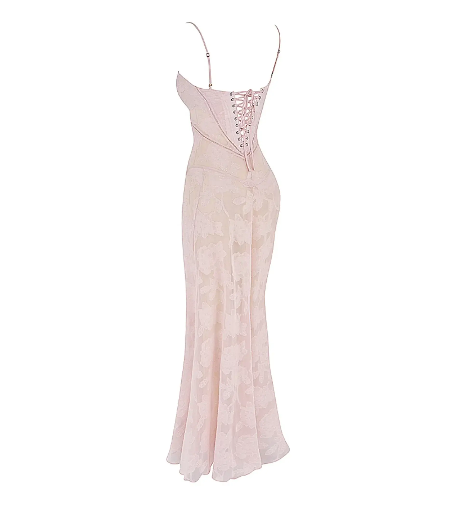 House Of CB Seren Floral Lace Back Maxi Dress Soft Pink Size S/AU 8 - Image 6
