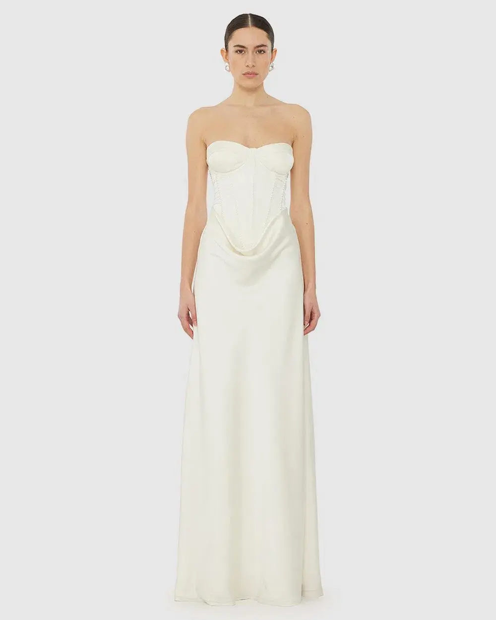 Rotate by Birger Christensen Satin Pearl Corset Dress in White Size 34 / AU 6  - Image 3