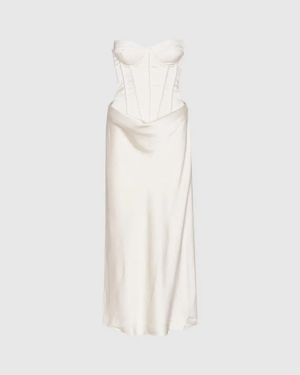 Rotate by Birger Christensen Satin Pearl Corset Dress in White Size 34 / AU 6  - Image 6