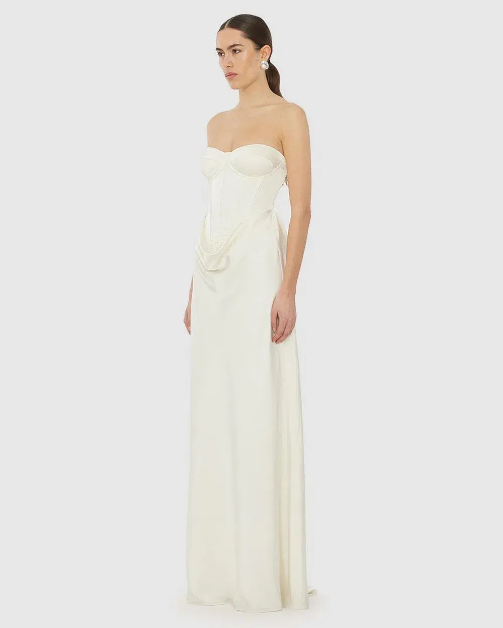 Rotate by Birger Christensen Satin Pearl Corset Dress in White Size 34 / AU 6  - Image 8