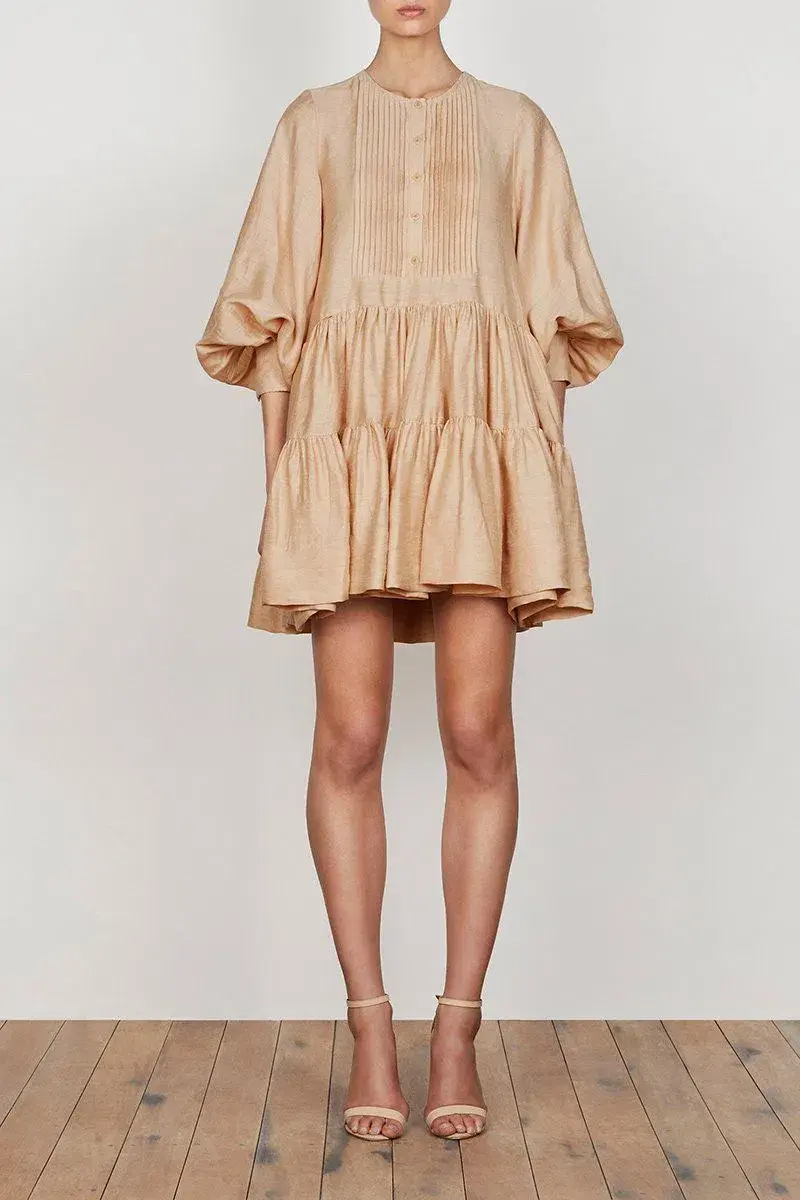 Shona Joy Savoye Linen Tuxedo Shirt Dress Biscuit Size10 - Image 1