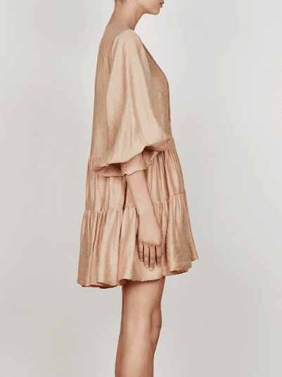 Shona Joy Savoye Linen Tuxedo Shirt Dress Biscuit Size10 - Image 4