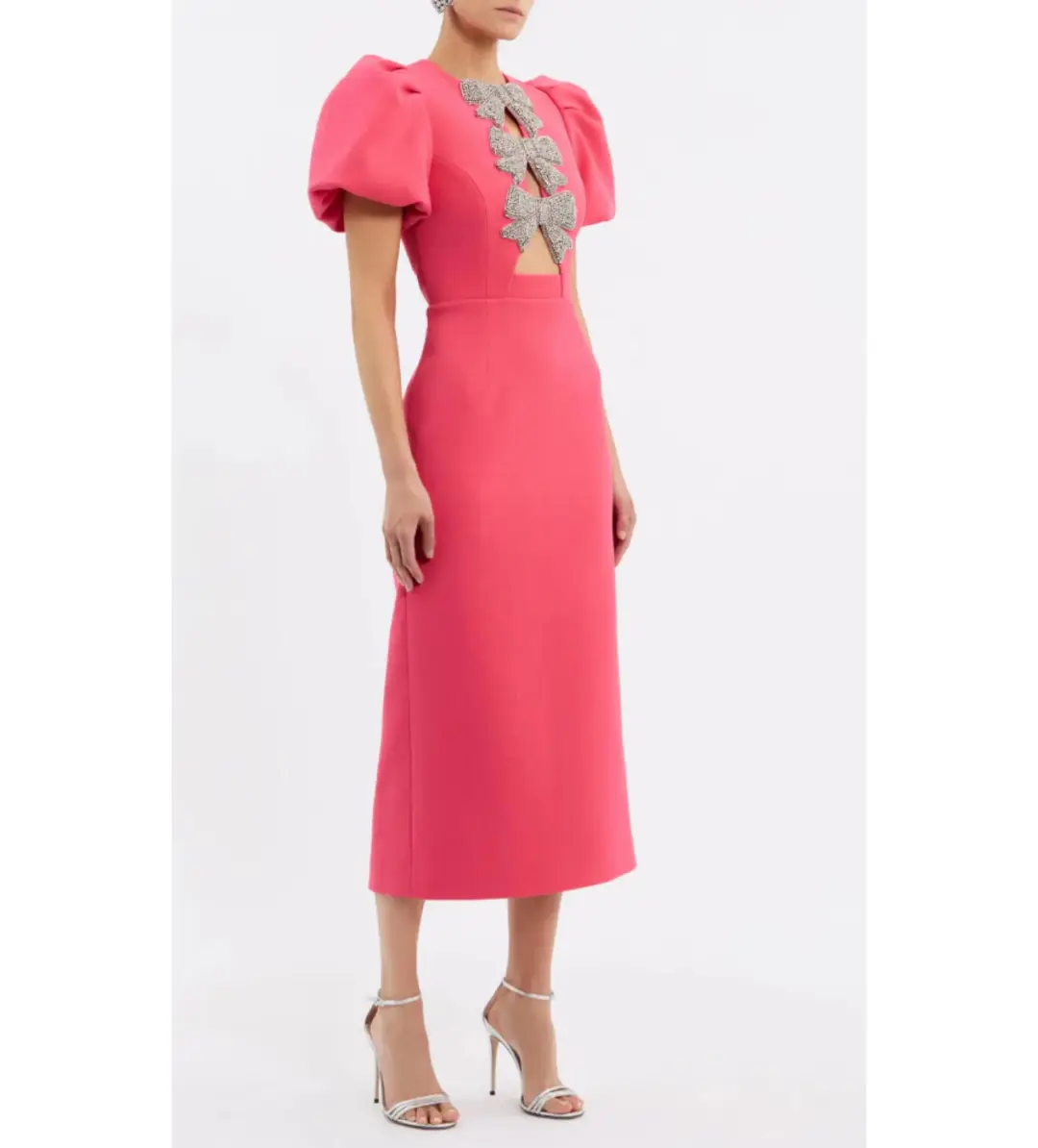 Rebecca Vallance Posey Puff Sleeve Midi Dress Pink Size AU 10 for rent on The Volte - main image