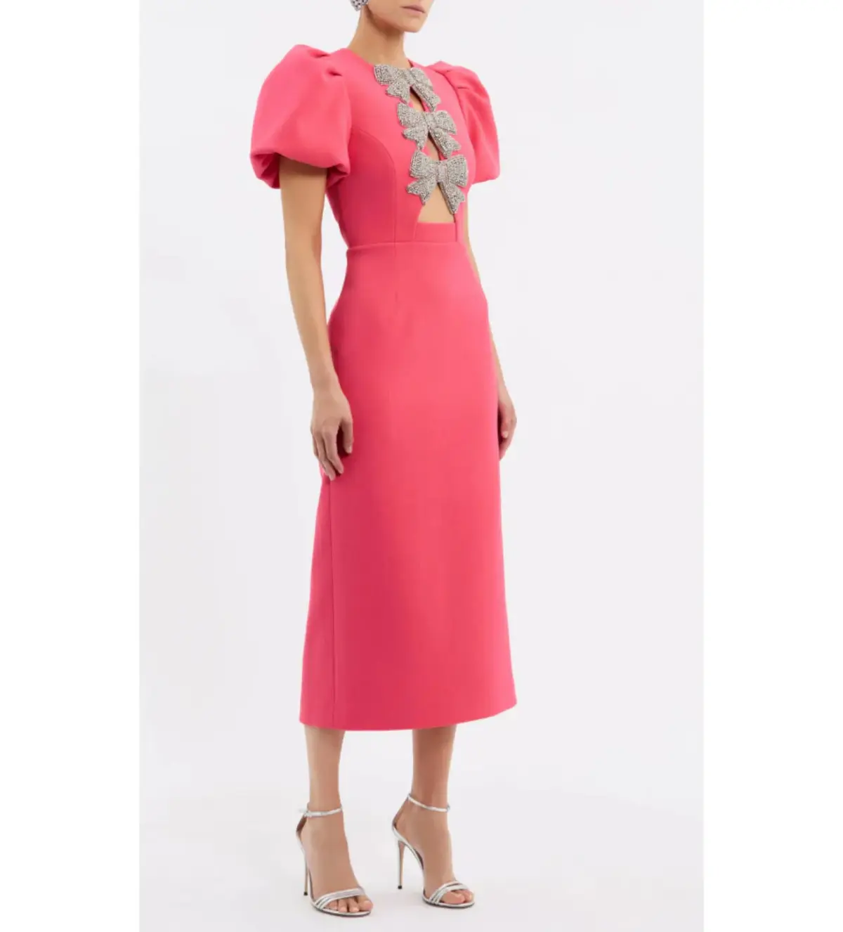 Rebecca Vallance Posey Puff Sleeve Midi Dress Pink Size AU 10 - Image 2