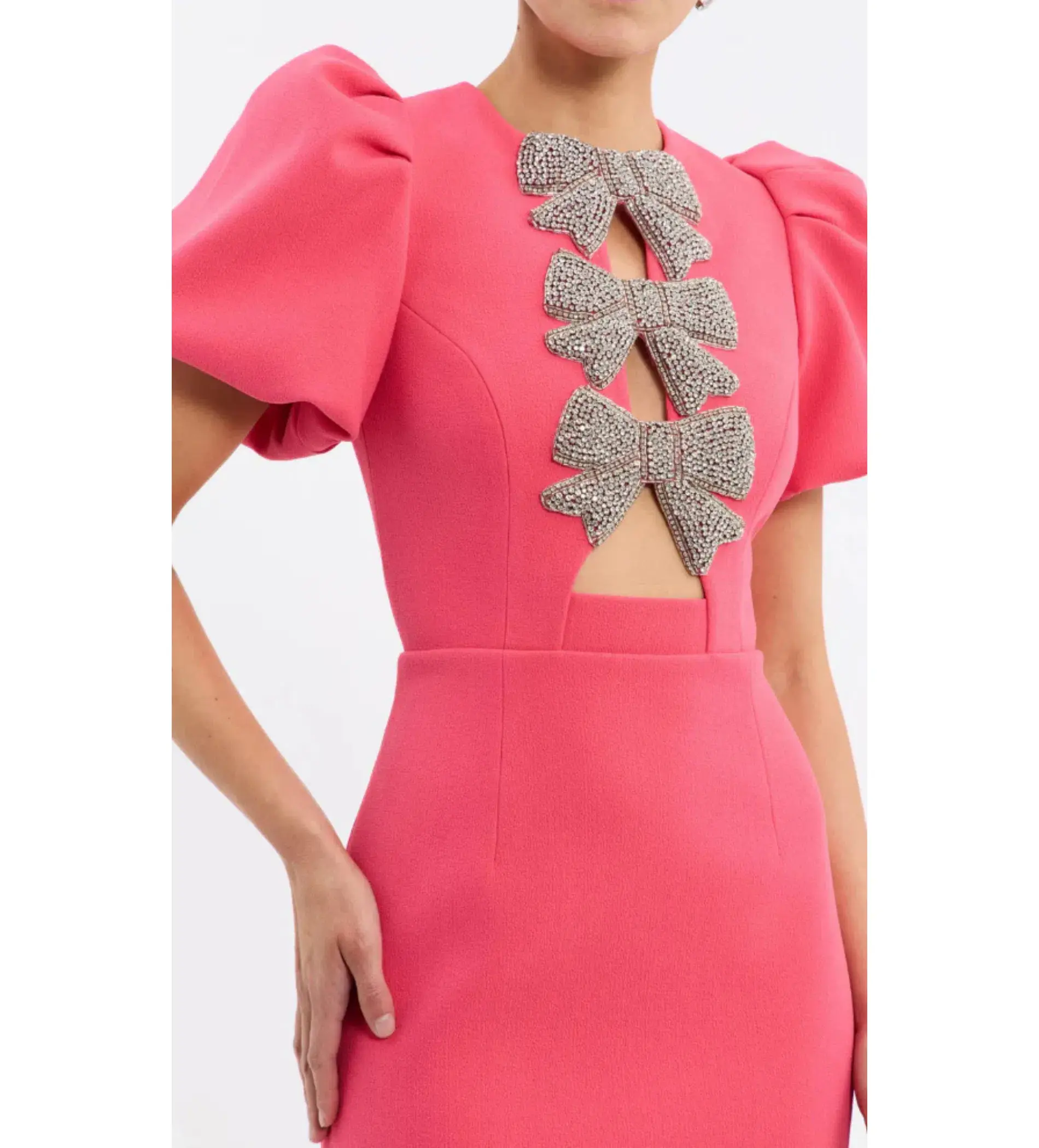 Rebecca Vallance Posey Puff Sleeve Midi Dress Pink Size AU 10 - Image 3