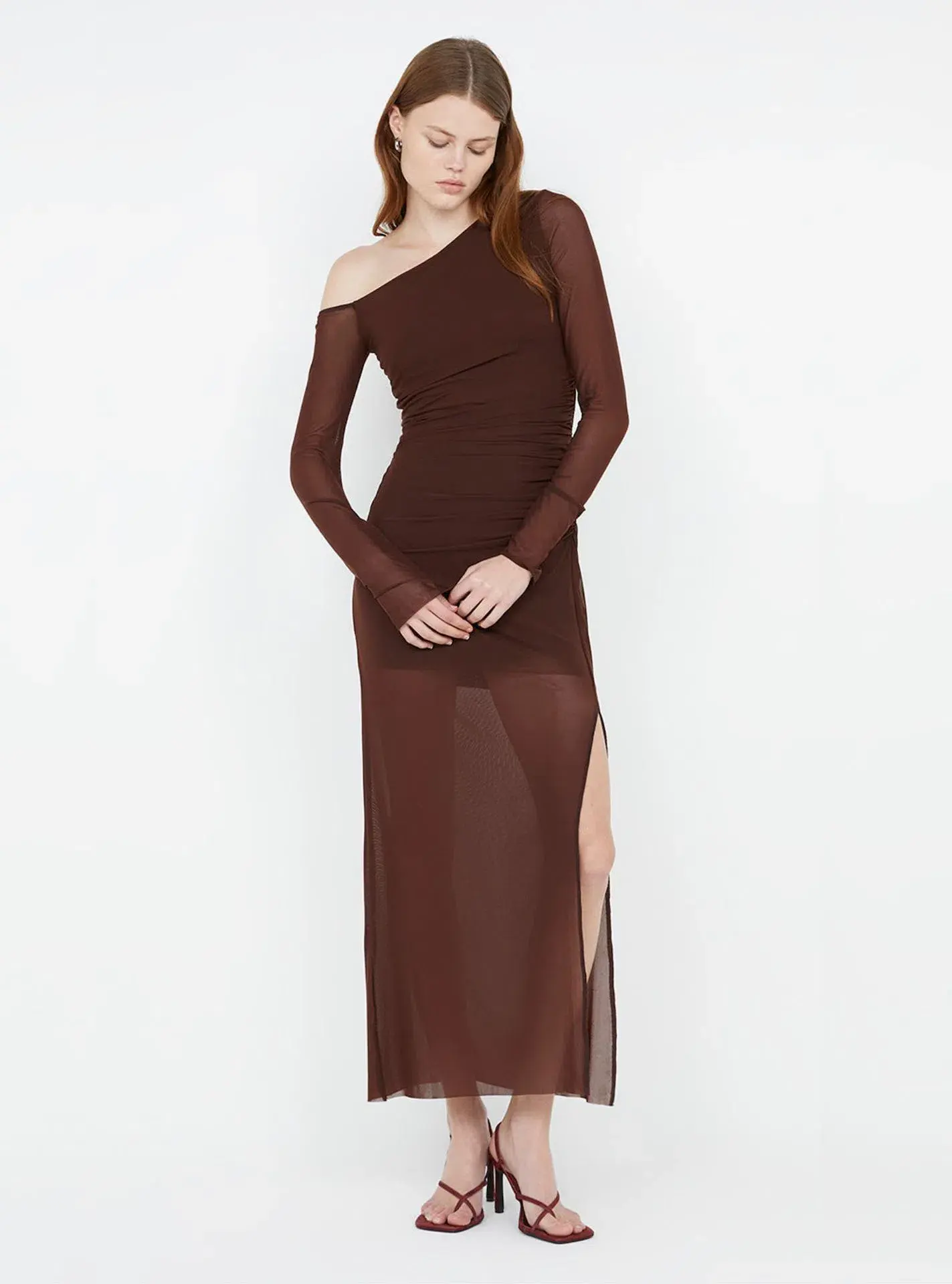 Bec & Bridge Fae Asym Long Sleeve Dress Cocoa Brown Size 12 - Image 1