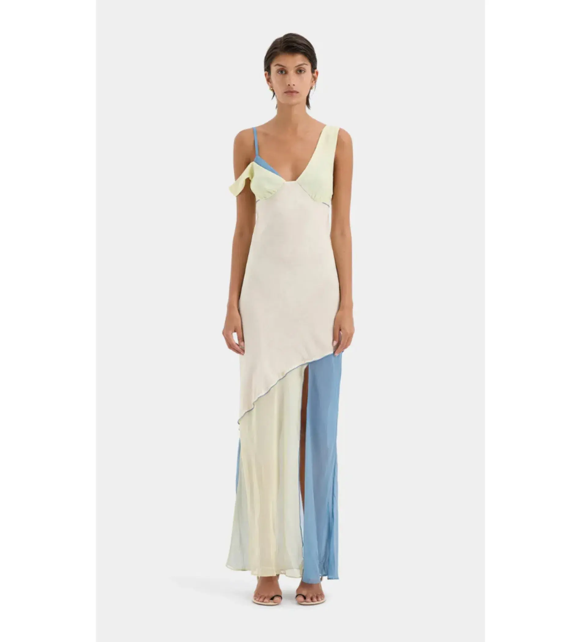Sir the Label Thames Splice Midi Dress Ecru Multi Size AU 10 - Image 1