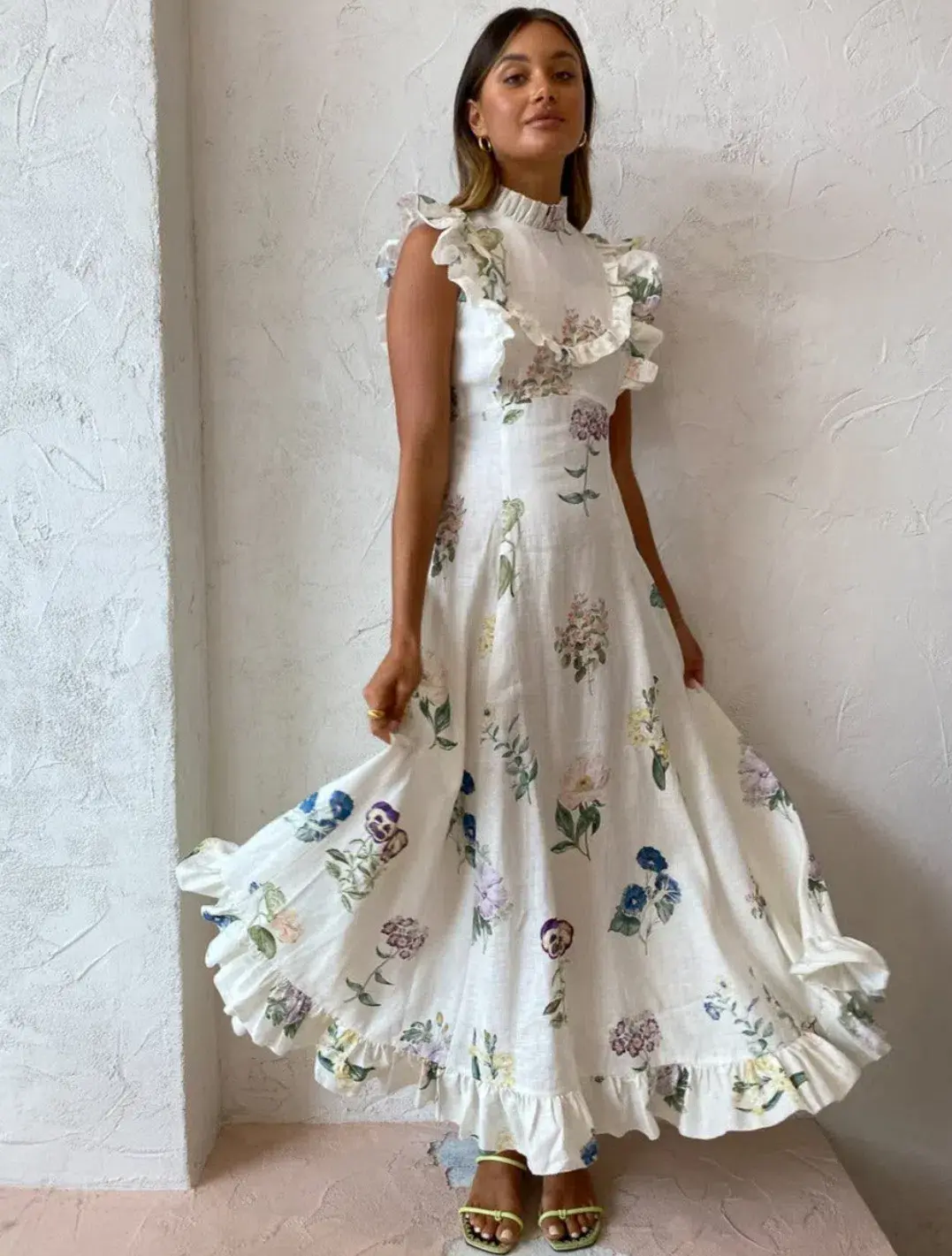 Alemais Jules Midi Dress Cream Floral Size 10  - Image 1