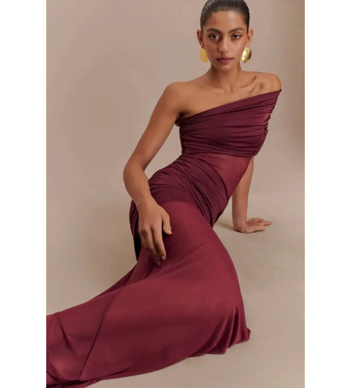 Meshki Dallas One Shoulder Mesh Maxi Dress Burgundy Size AU 8 - Image 2