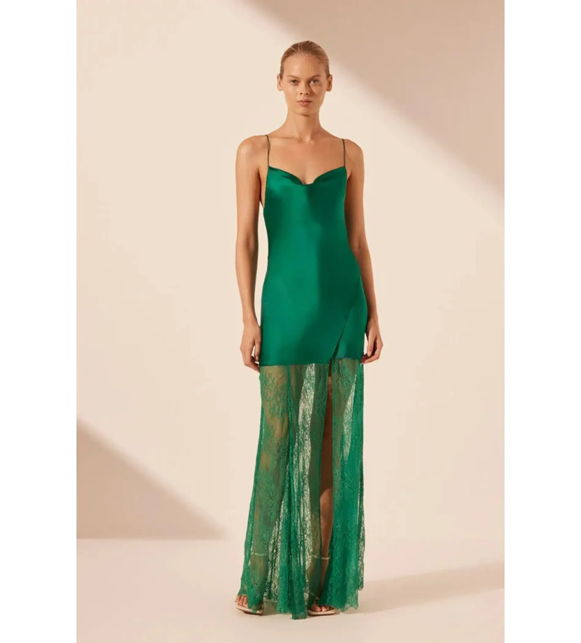 Shona Joy Elle Silk Lace Cowl Maxi Dress Emerald Green Size AU 10 - Image 1