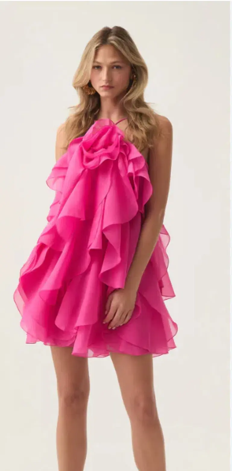 Aje Pandorea Layered Mini Dress in Fuschia Rose Size 10 - Image 2