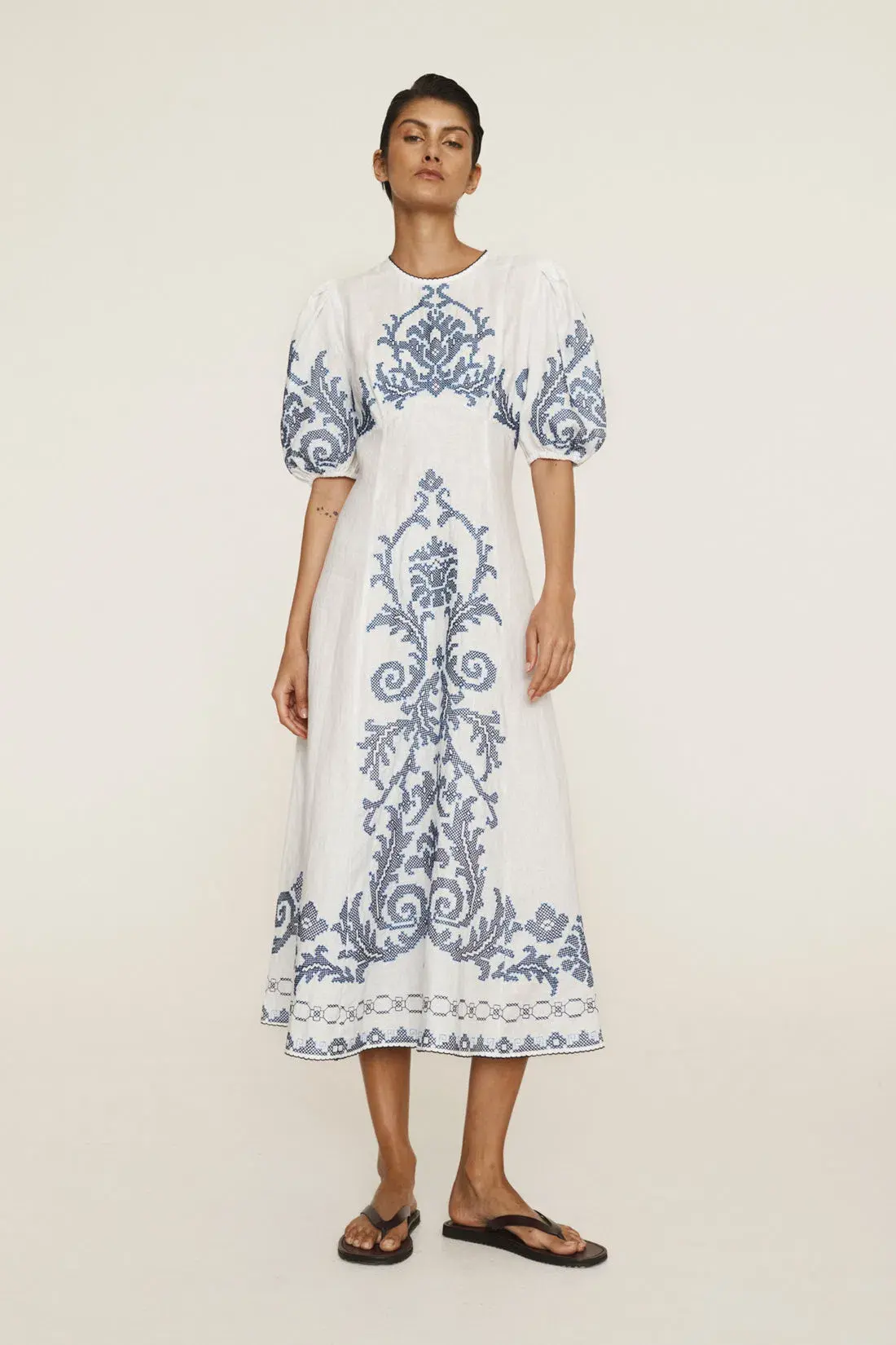 Alemais Hazel Embroidered Midi Dress White Print Size 14  - Image 1
