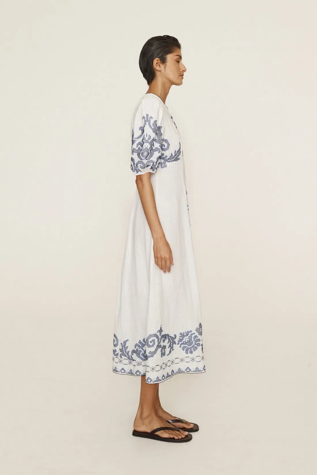 Alemais Hazel Embroidered Midi Dress White Print Size 14  - Image 4