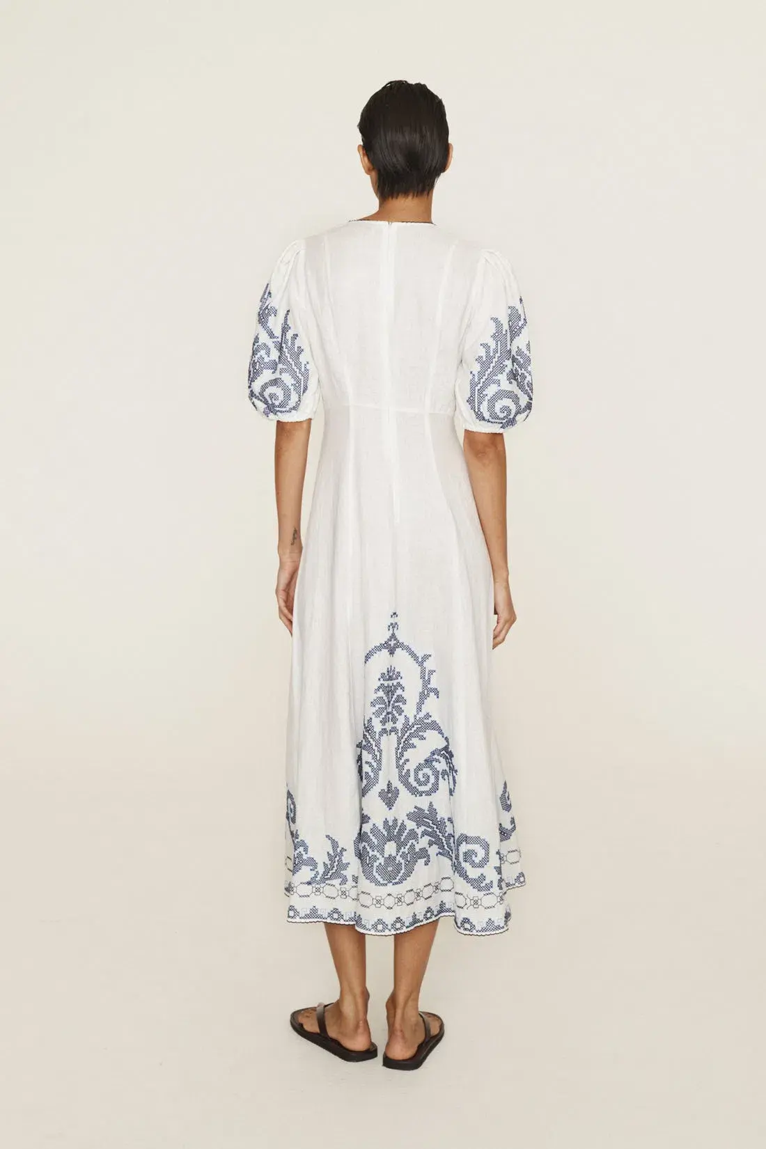 Alemais Hazel Embroidered Midi Dress White Print Size 14  - Image 5