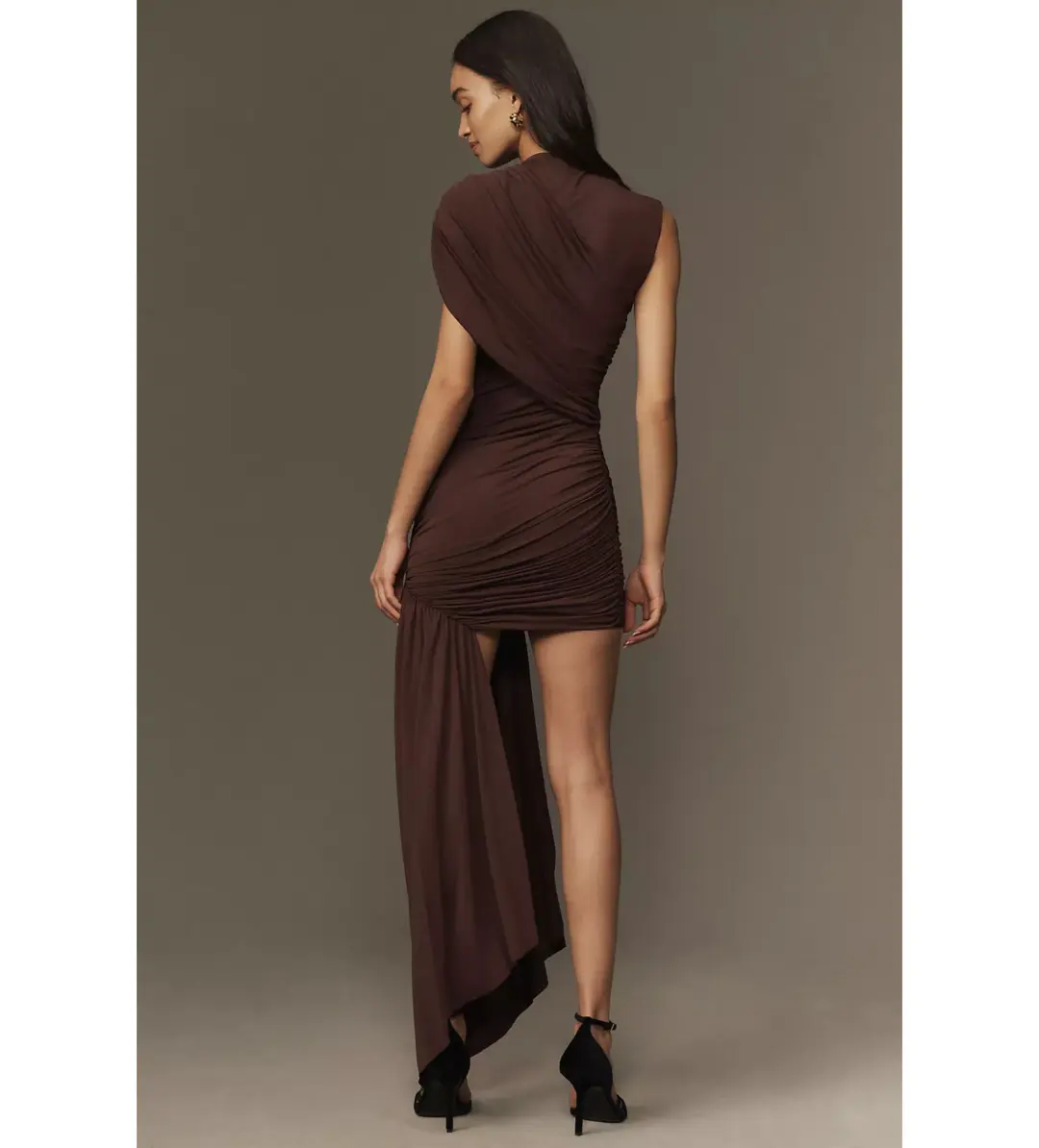 De La Vali Ravenna Mini Dress Chocolate Brown Jersey Size 8 for rent on The Volte - main image