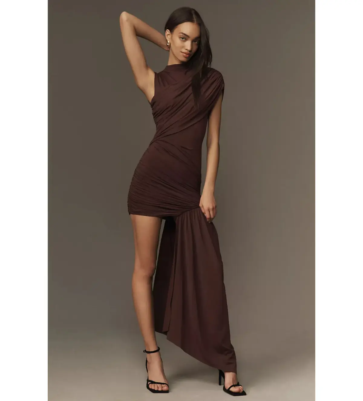 De La Vali Ravenna Mini Dress Chocolate Brown Jersey Size 8 - Image 1