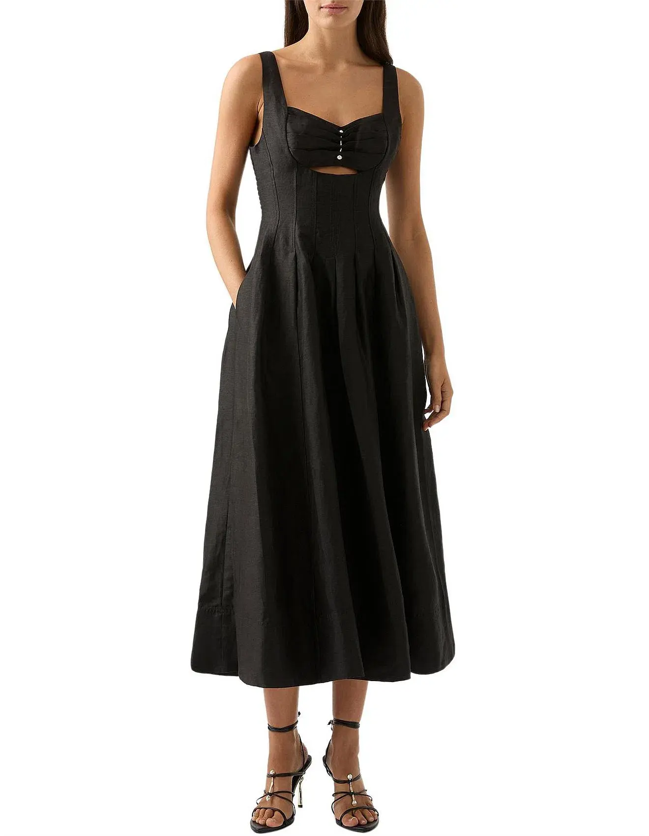 AJE Divinity Pearl Pin Midi Dress Black Size AU 6 - Image 1