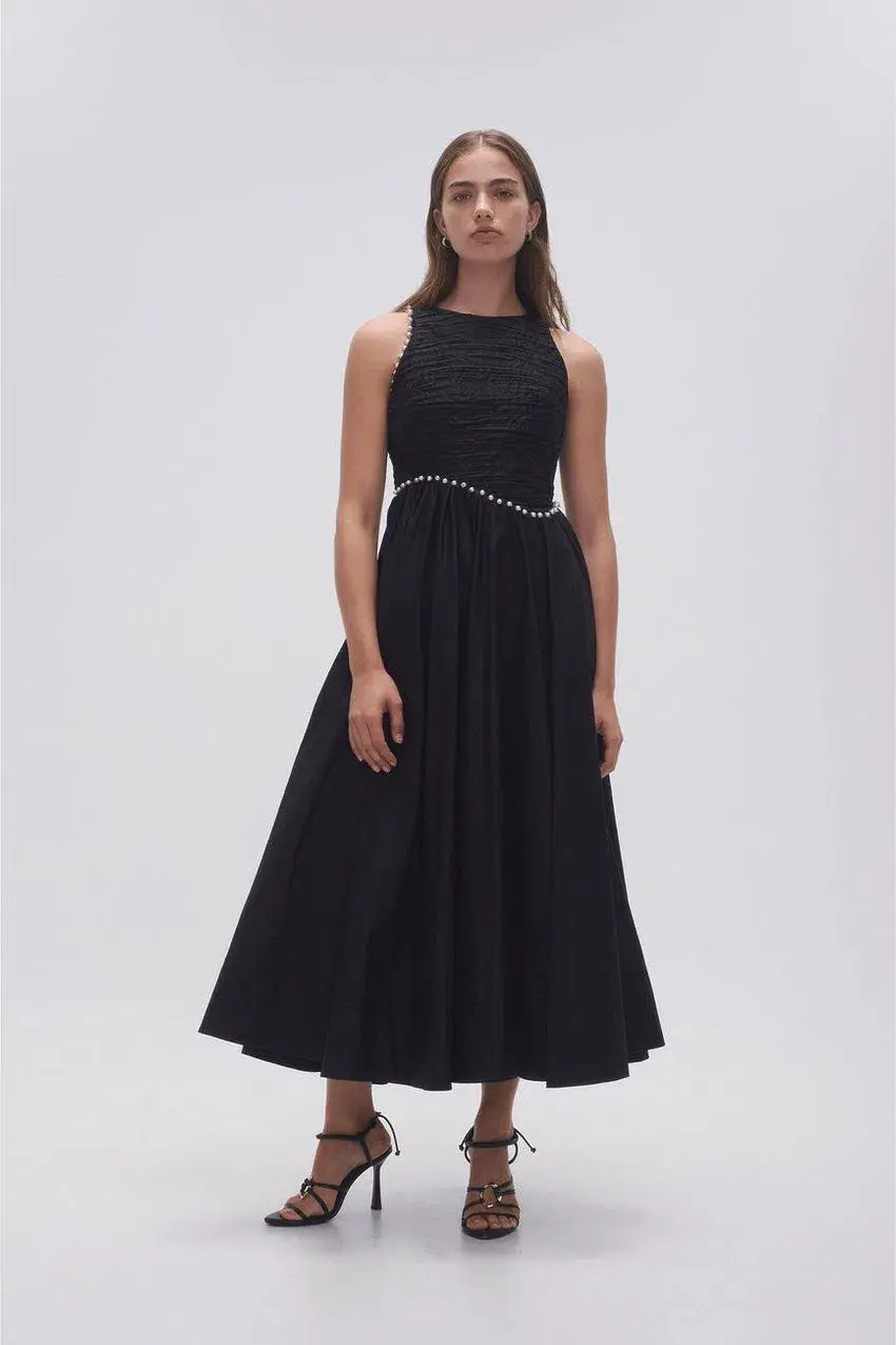Aje Florence Pearl Trim Midi Dress Black Size AU 4 - Image 1
