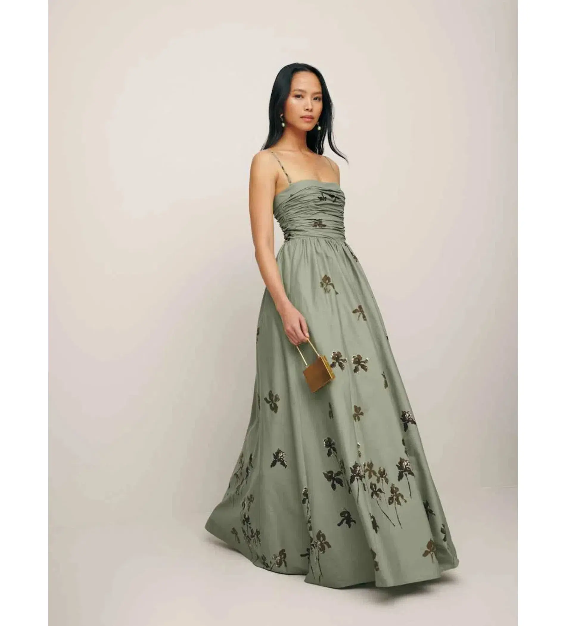 Reformation Kastoria Ruched Maxi Dress in Green/Iris Border Size 0/AU 6 - Image 2