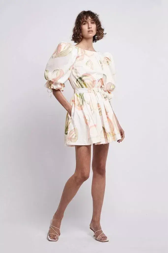 Aje Dress Imprint Mini Short Puff Cream Sleeve Size 12 - Image 1
