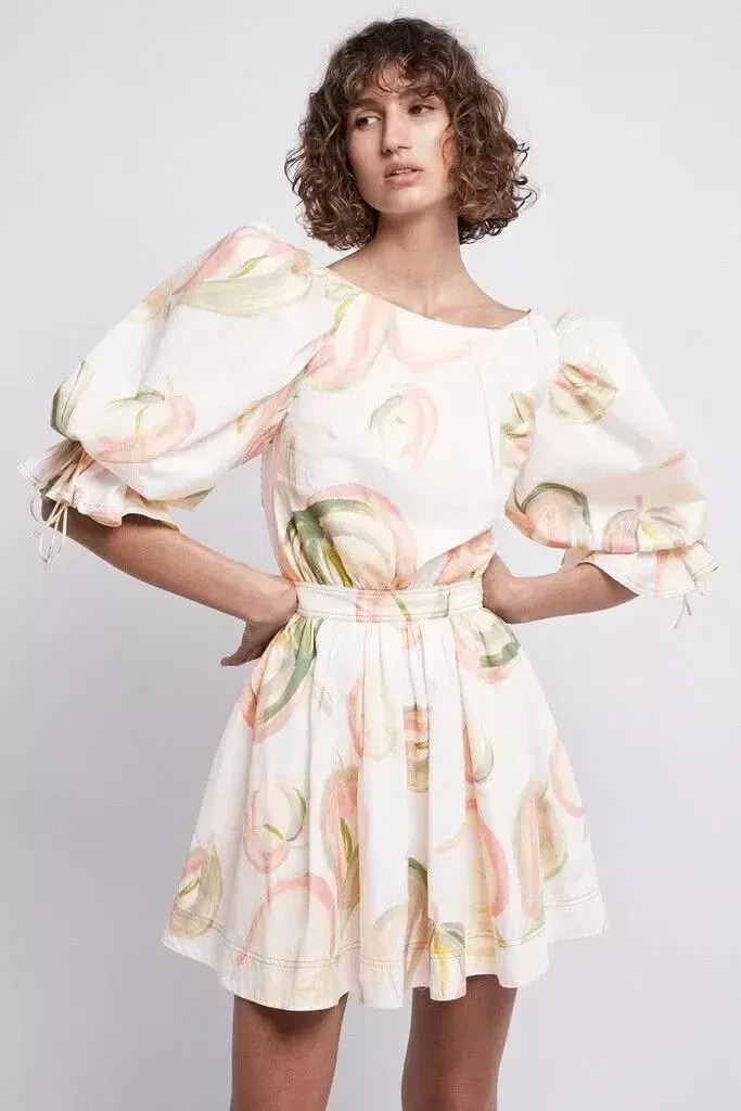 Aje Dress Imprint Mini Short Puff Cream Sleeve Size 12 - Image 2