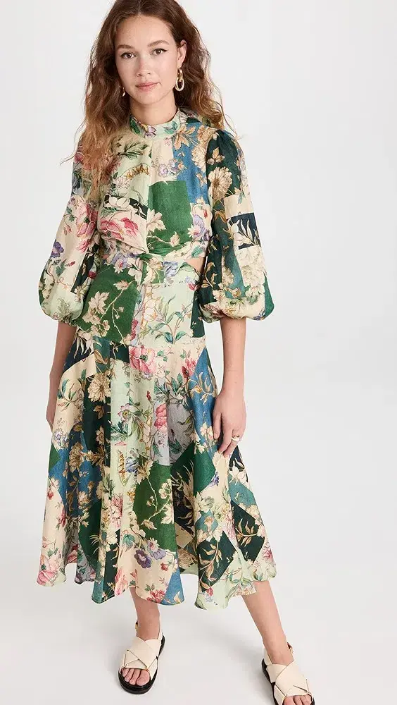 Alemais Loretta Patchwork Cut Out Midi Dress Print AU 10 - Image 1