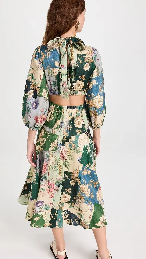 Alemais Loretta Patchwork Cut Out Midi Dress Print AU 10 - Image 3