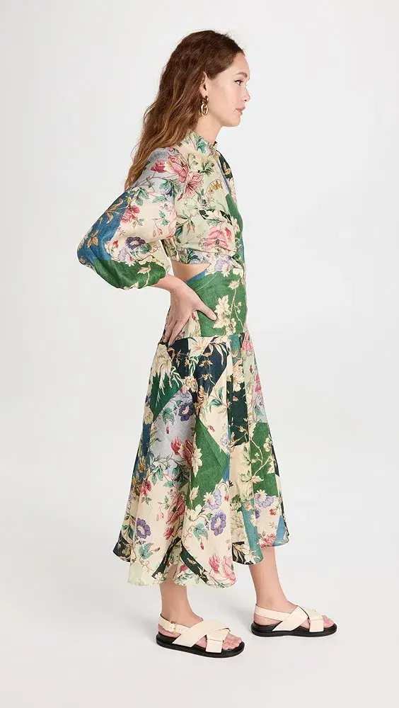 Alemais Loretta Patchwork Cut Out Midi Dress Print AU 10 - Image 4