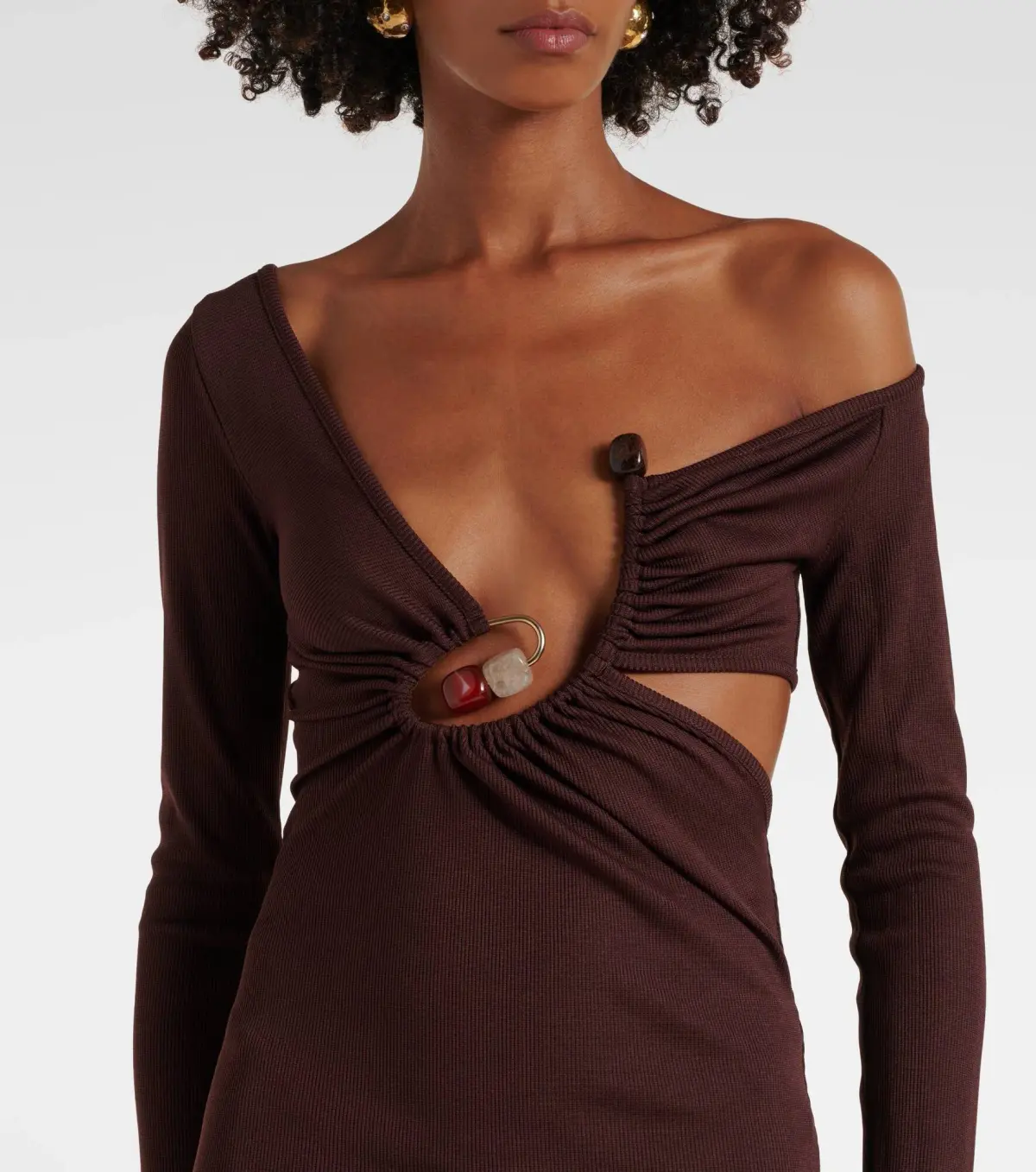 Christopher Esber Spiral Crystal Ribbed-Knit Midi Dress Mahogany Size 10  - Image 2