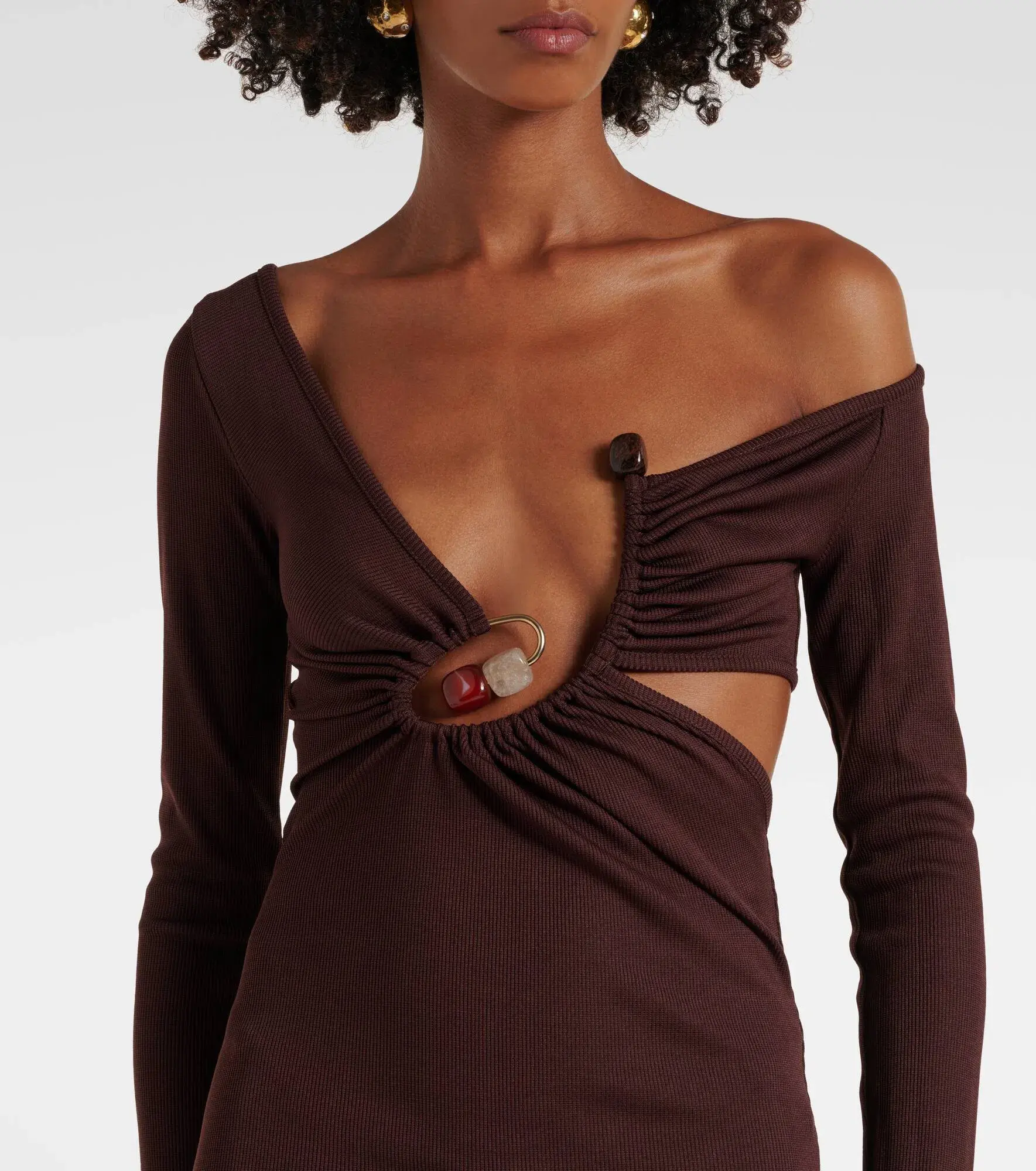 Christopher Esber Spiral Crystal Ribbed-Knit Midi Dress Mahogany Size 10  - Image 2