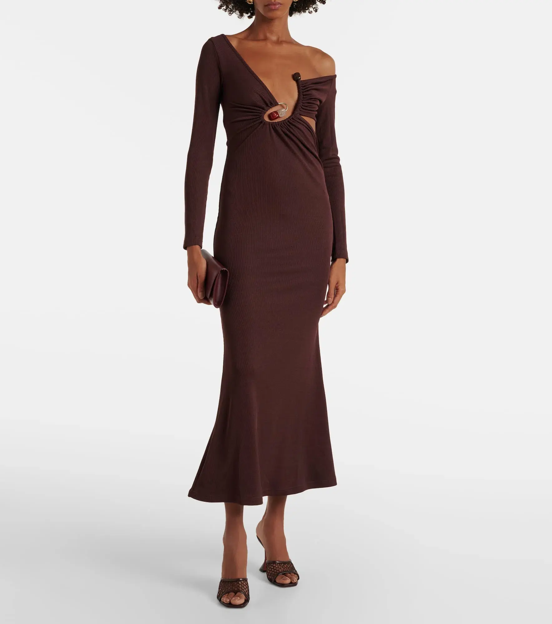 Christopher Esber Spiral Crystal Ribbed-Knit Midi Dress Mahogany Size 10  - Image 1