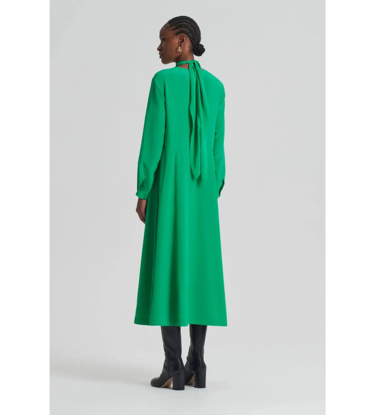 Scanlan Theodore Silk Drape Neck Midi Dress Emerald Size AU 6 - Image 3