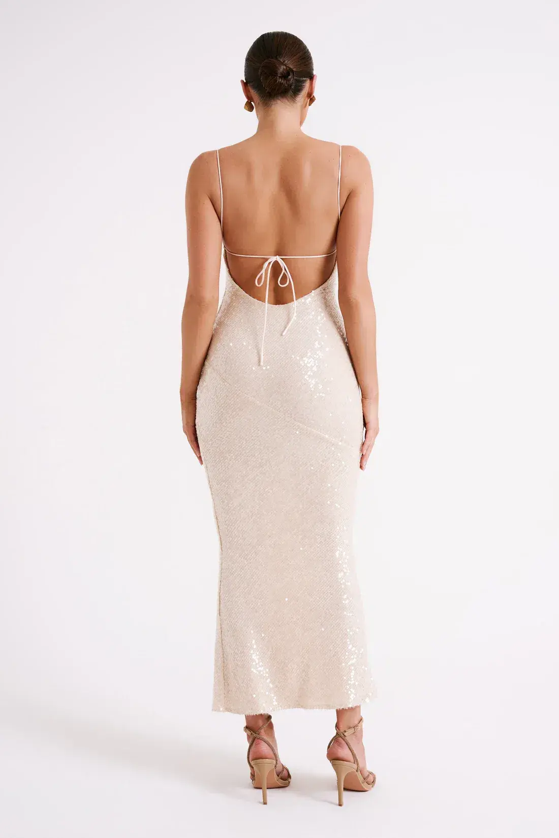 Meshki Brianna Sequin Maxi Dress Cream Size 8 - Image 3