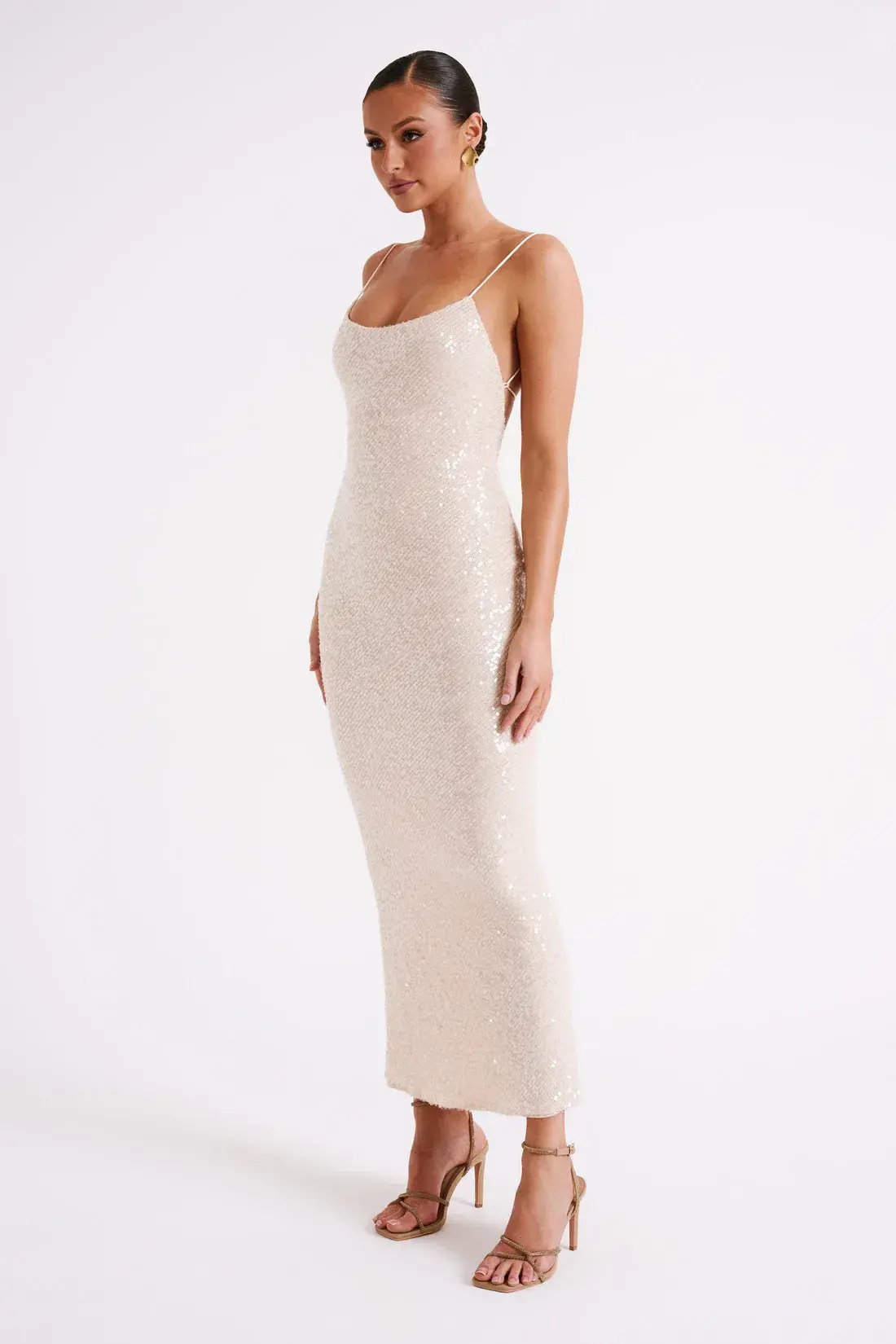 Meshki Brianna Sequin Maxi Dress Cream Size 8 - Image 5