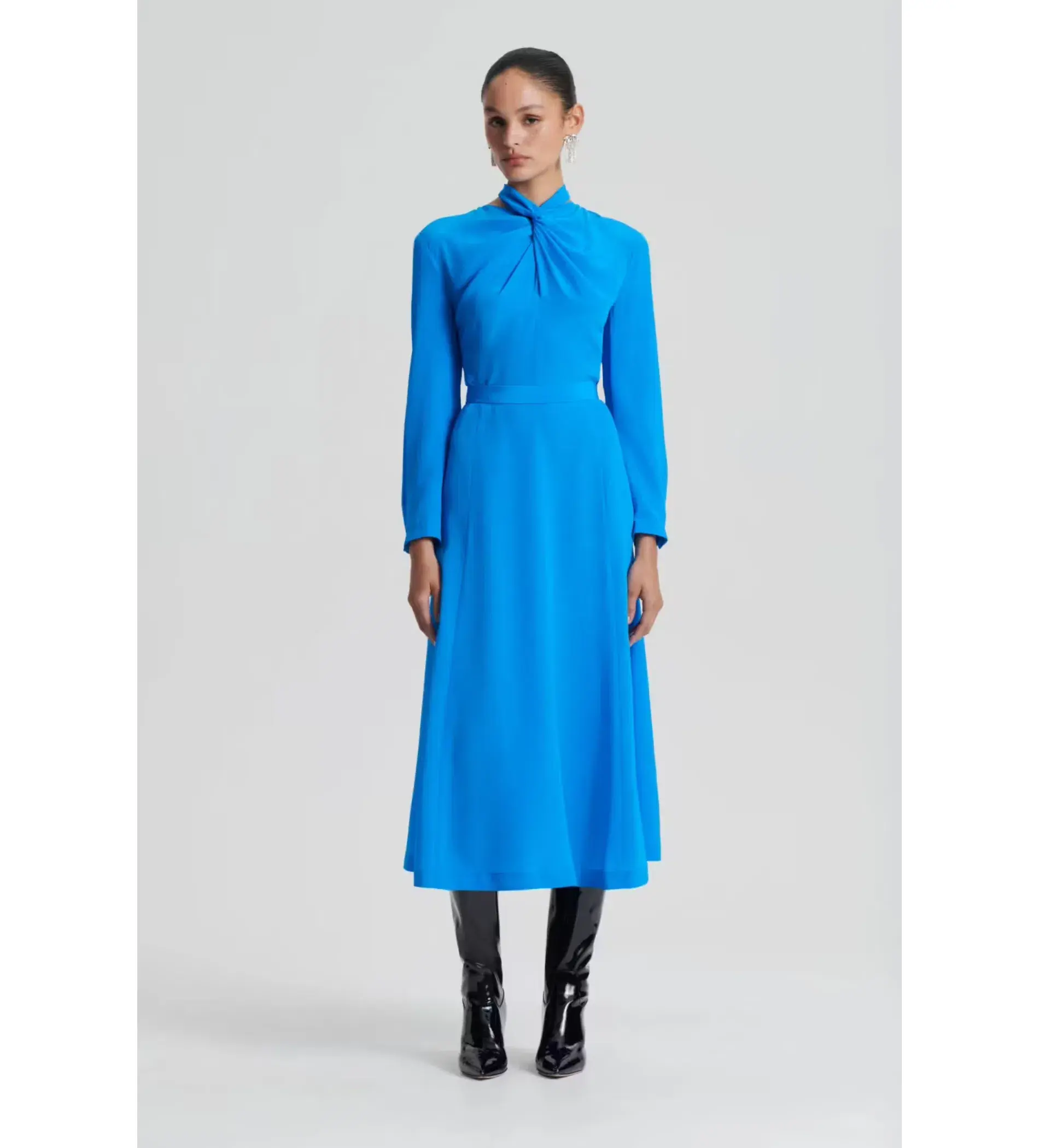 Scanlan Theodore Silk Drape Neck Dress Blue AU 6 - Image 1