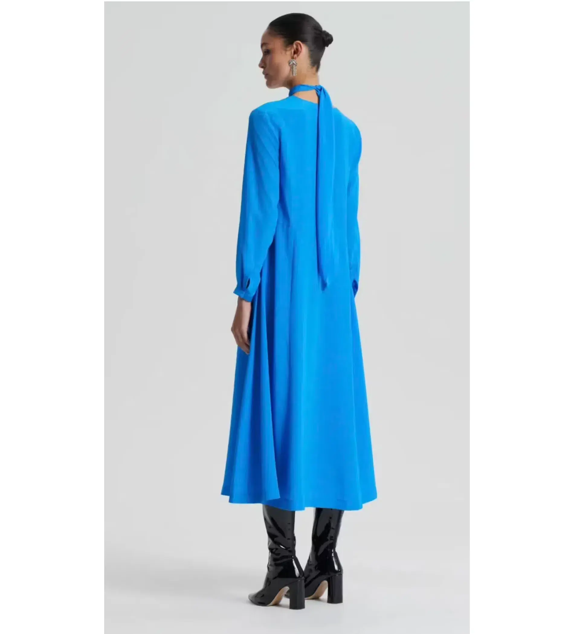 Scanlan Theodore Silk Drape Neck Dress Blue AU 6 - Image 3