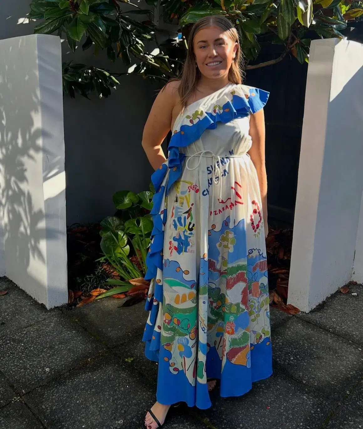 Alemais Nadia Dress One Shoulder Ruffle Maxi Print Size AU 16 - Image 3