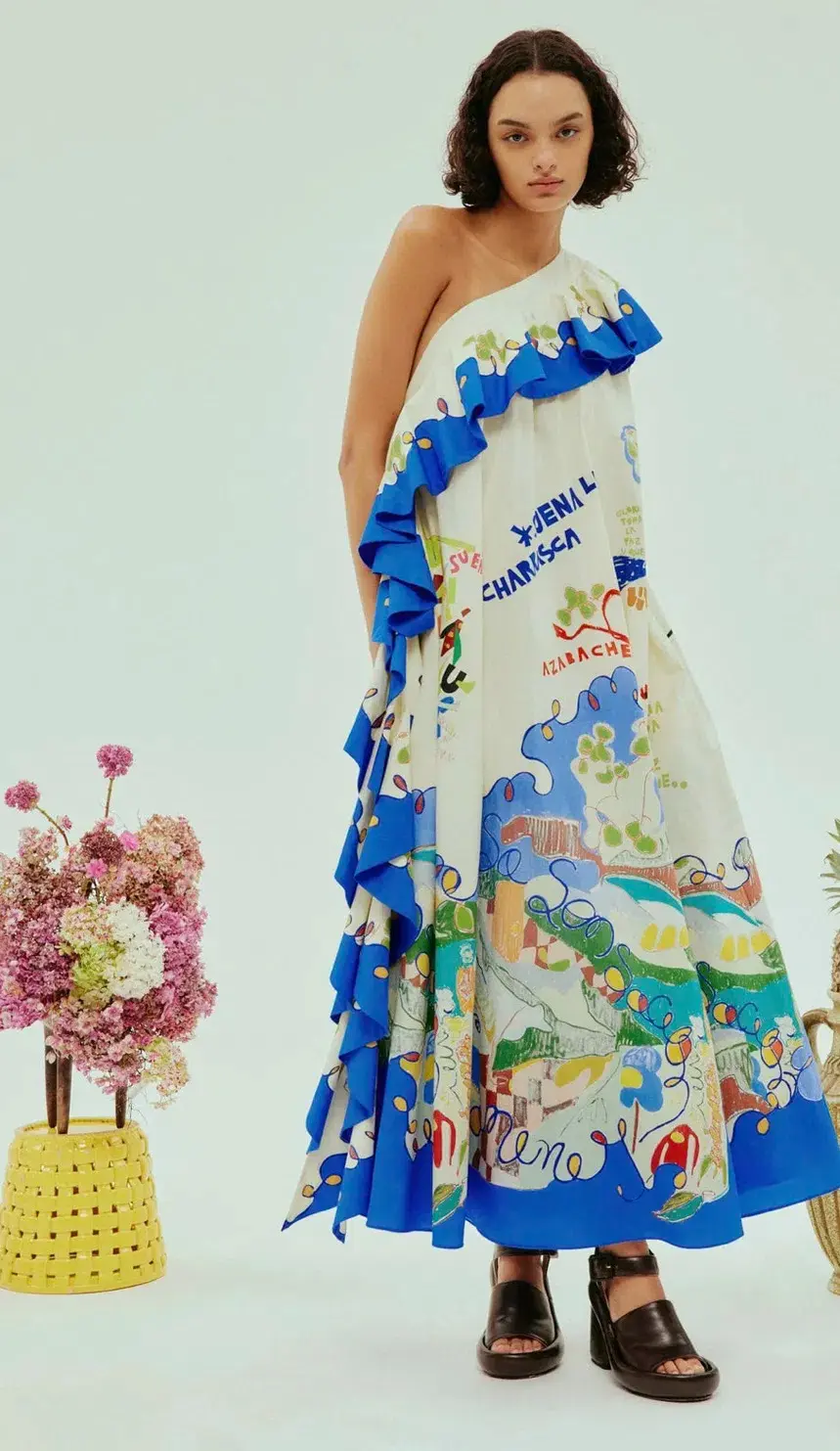 Alemais Nadia Dress One Shoulder Ruffle Maxi Print Size AU 16 for rent on The Volte - main image