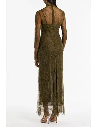 Carla Zampatti Juniper Chantilly Lace Sleeved Gown Olive Size 14 for rent on The Volte - main image