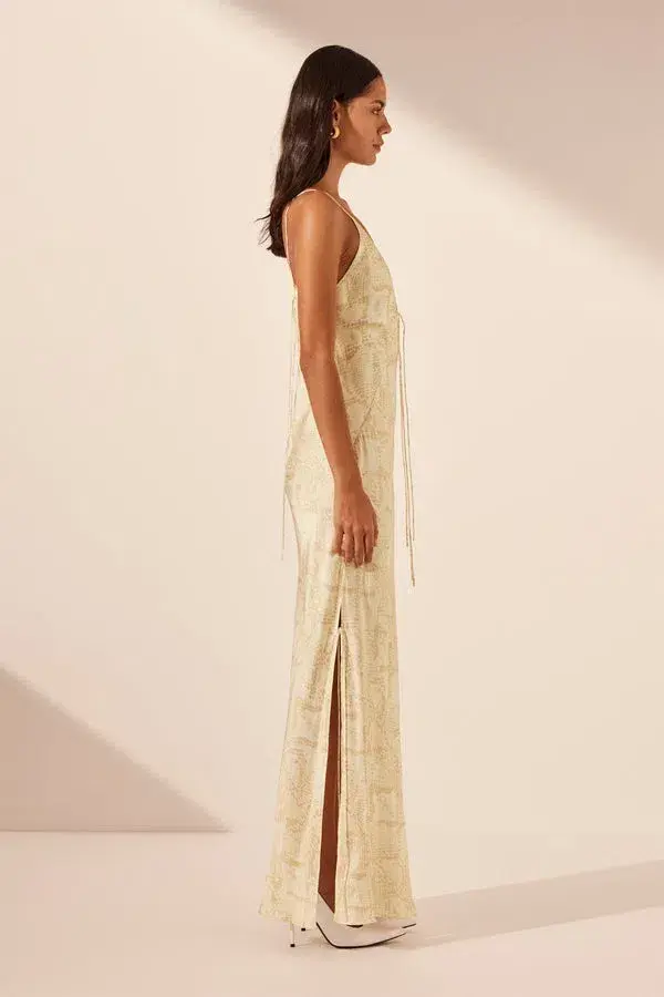 Shona Joy Plunged Slip Tie Maxi Dress Medina Print Size 4 - Image 4