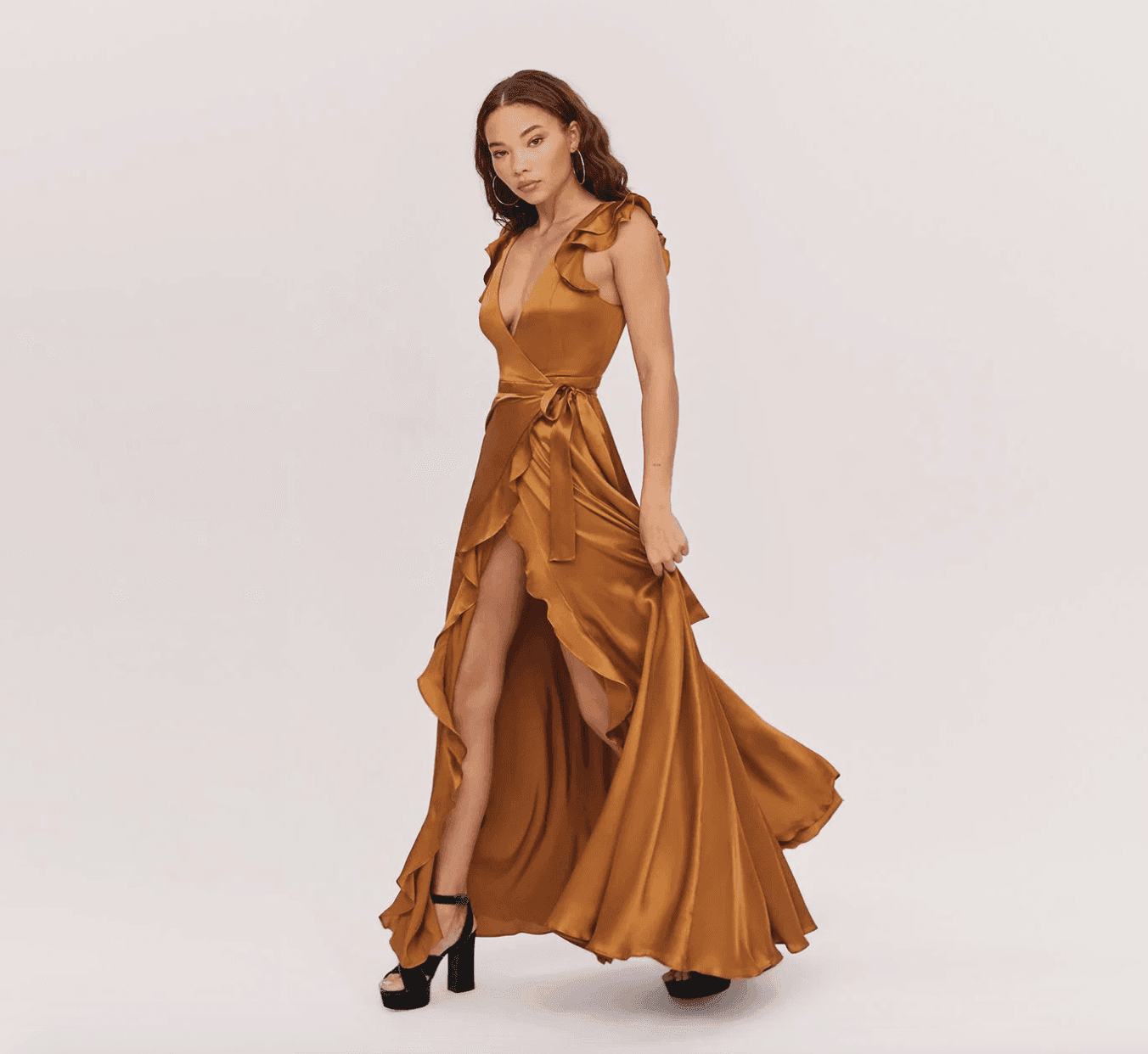 Fame & Partners Silk Wrap Dress in Rust Size 6 - Image 1