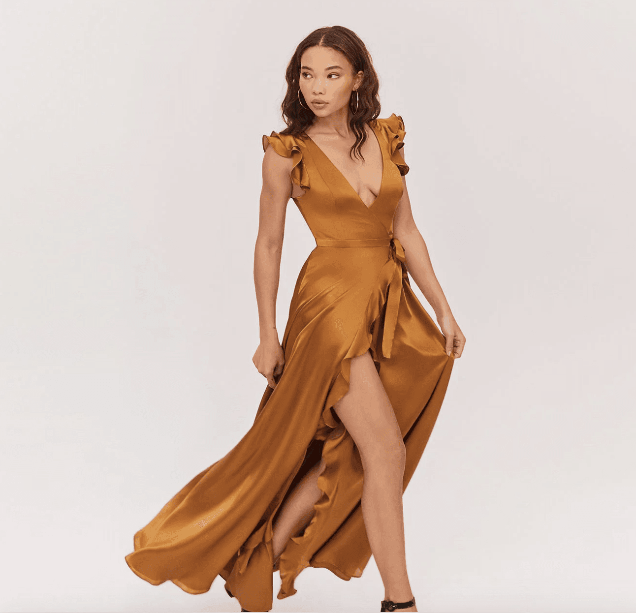 Fame & Partners Silk Wrap Dress in Rust Size 6 - Image 3