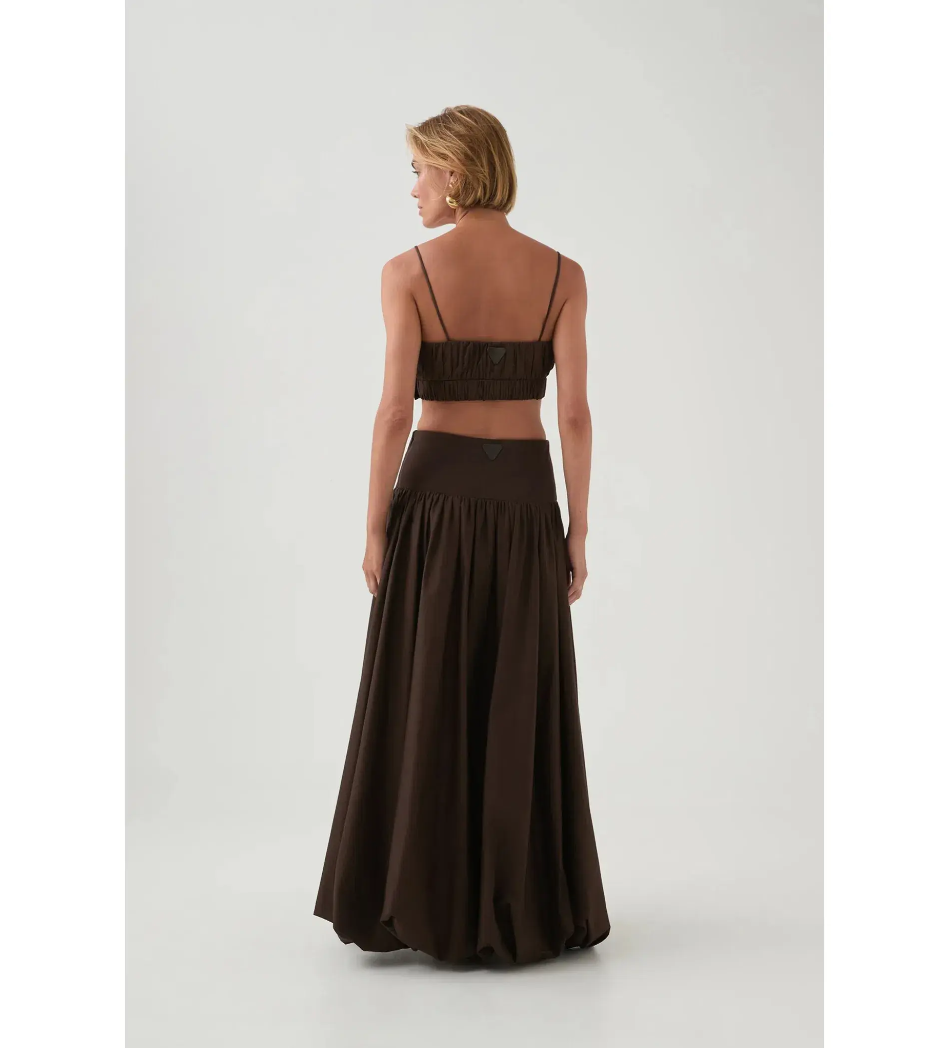 Aje Havana Ruched Top & Bubble Midi Skirt Set in Chocolate Size 6 - Image 3